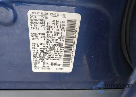 2018 Nissan Rogue Sl from USA, damaged, VIN JN8AT2MT6JW490507